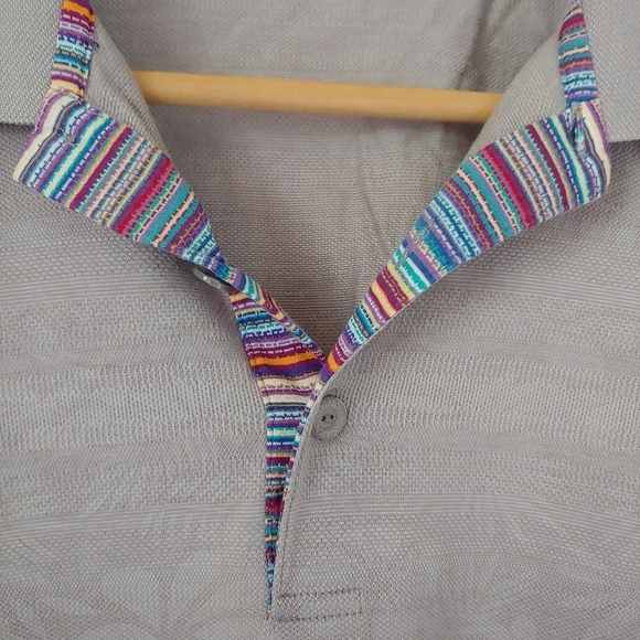 Bugatchi Cotton Jacquard Polo Shirt Grey Short Sleeve Size M - Picture 6 of 15